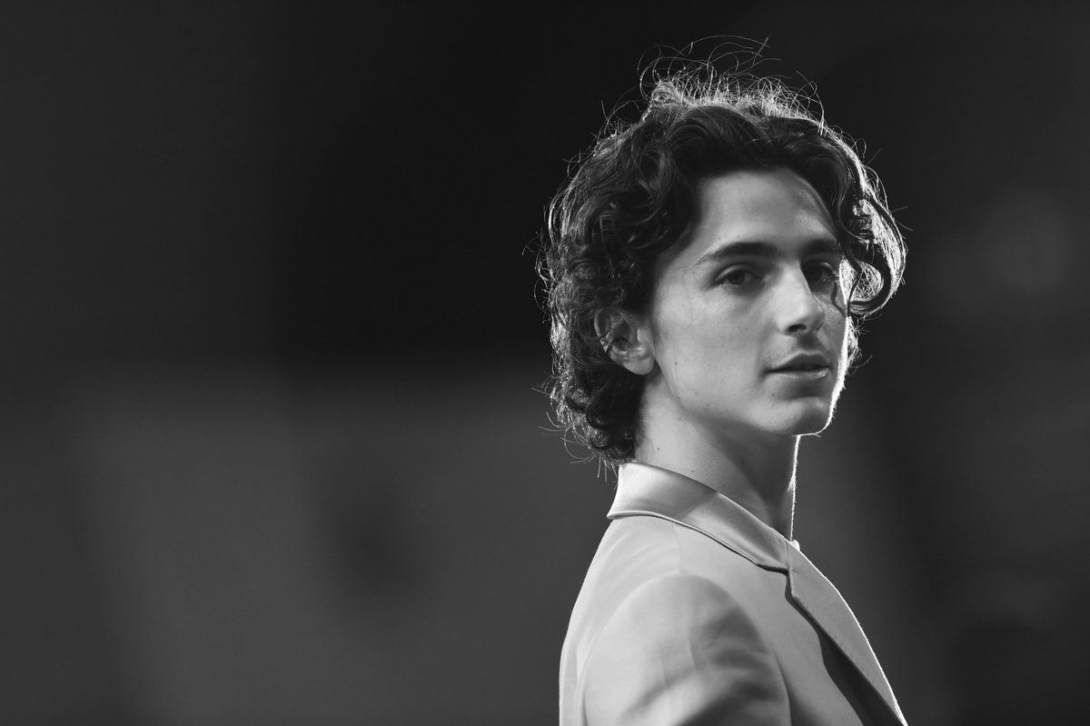 Timothee Chalamet, the young French actor, in a white suit jacket. - Timothee Chalamet