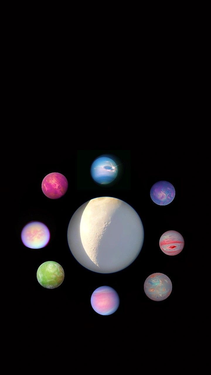 A group of different colored planets in the sky - Planet