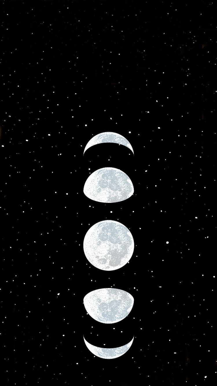 Phases of the moon, white and black aesthetic, galaxy background - Planet