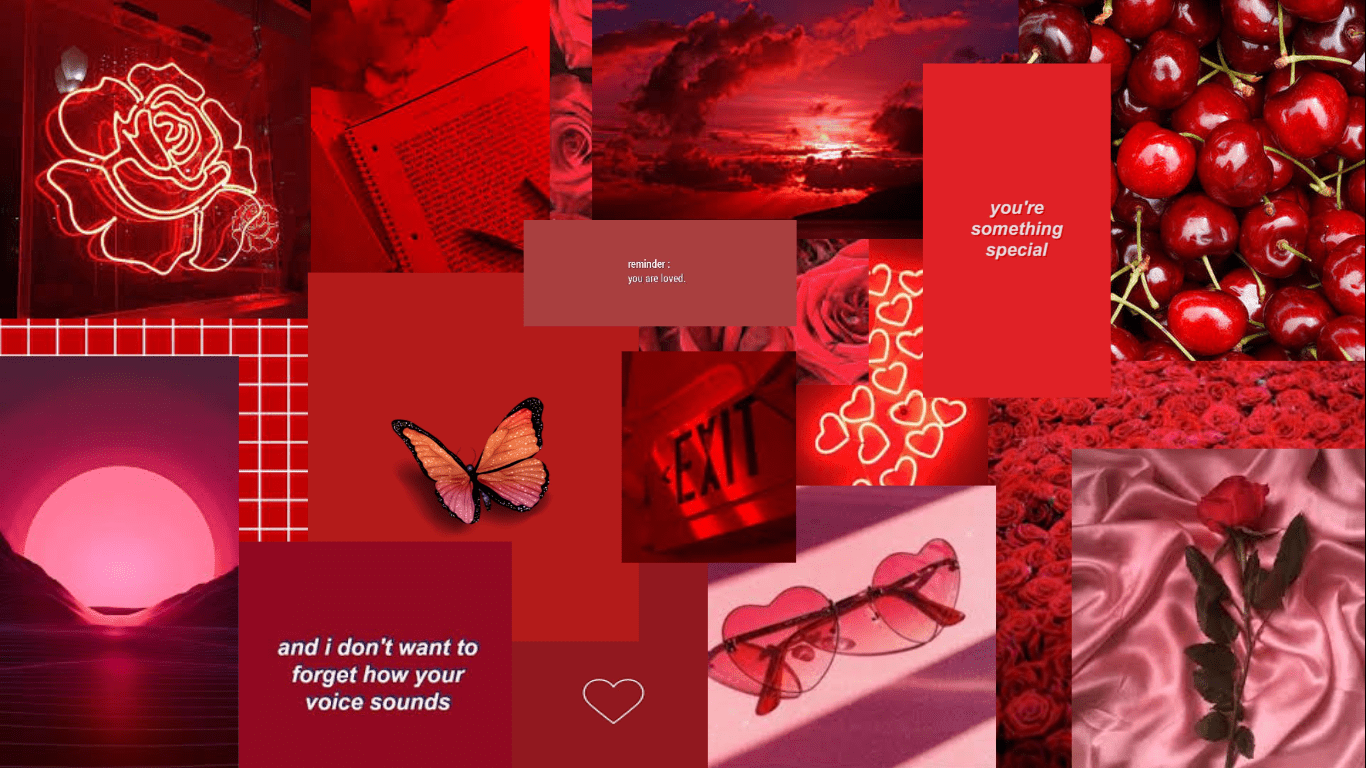 A collage of pictures with red and pink - Red