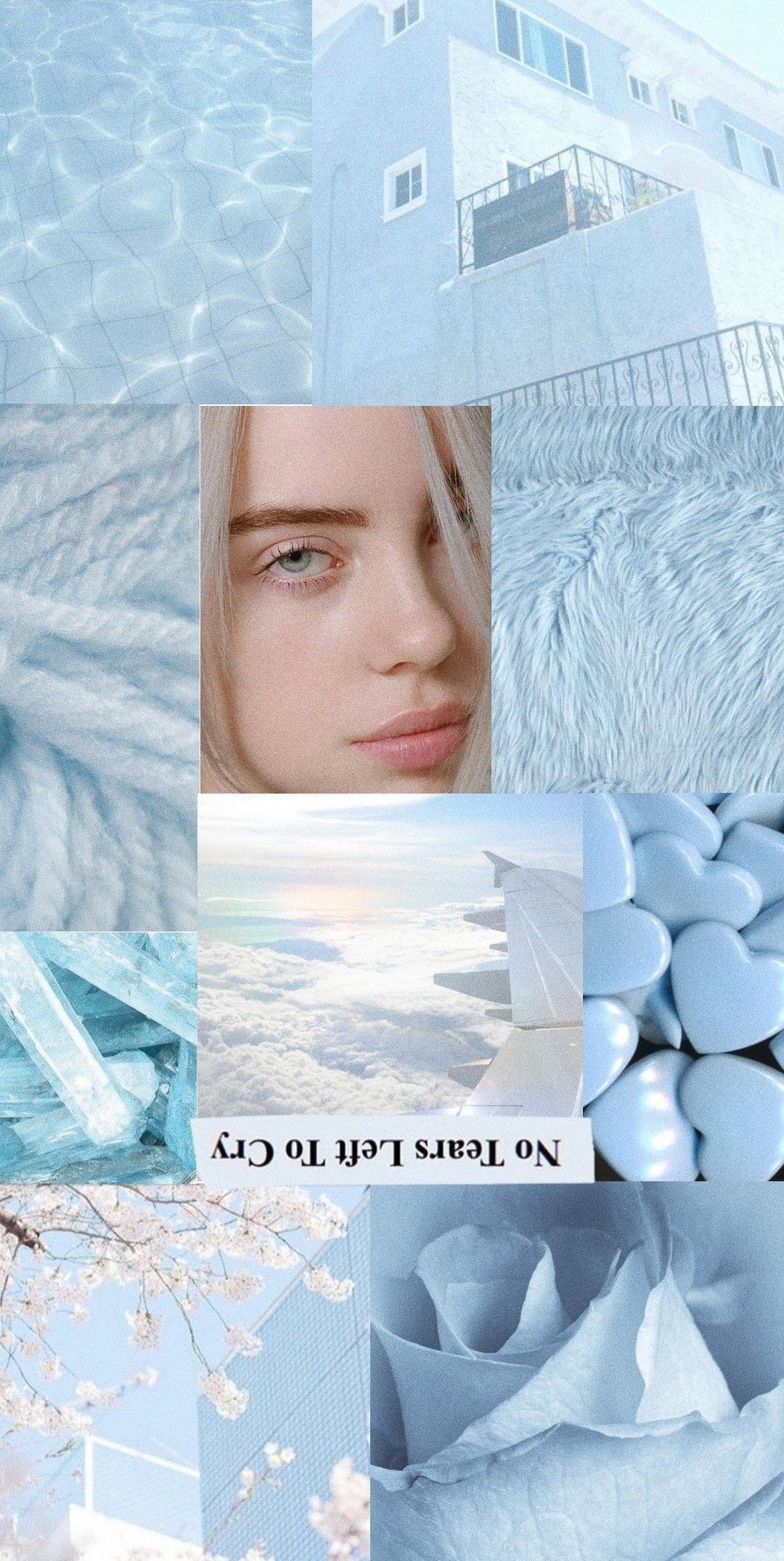 A collage of pictures with blue and white backgrounds - Pastel blue