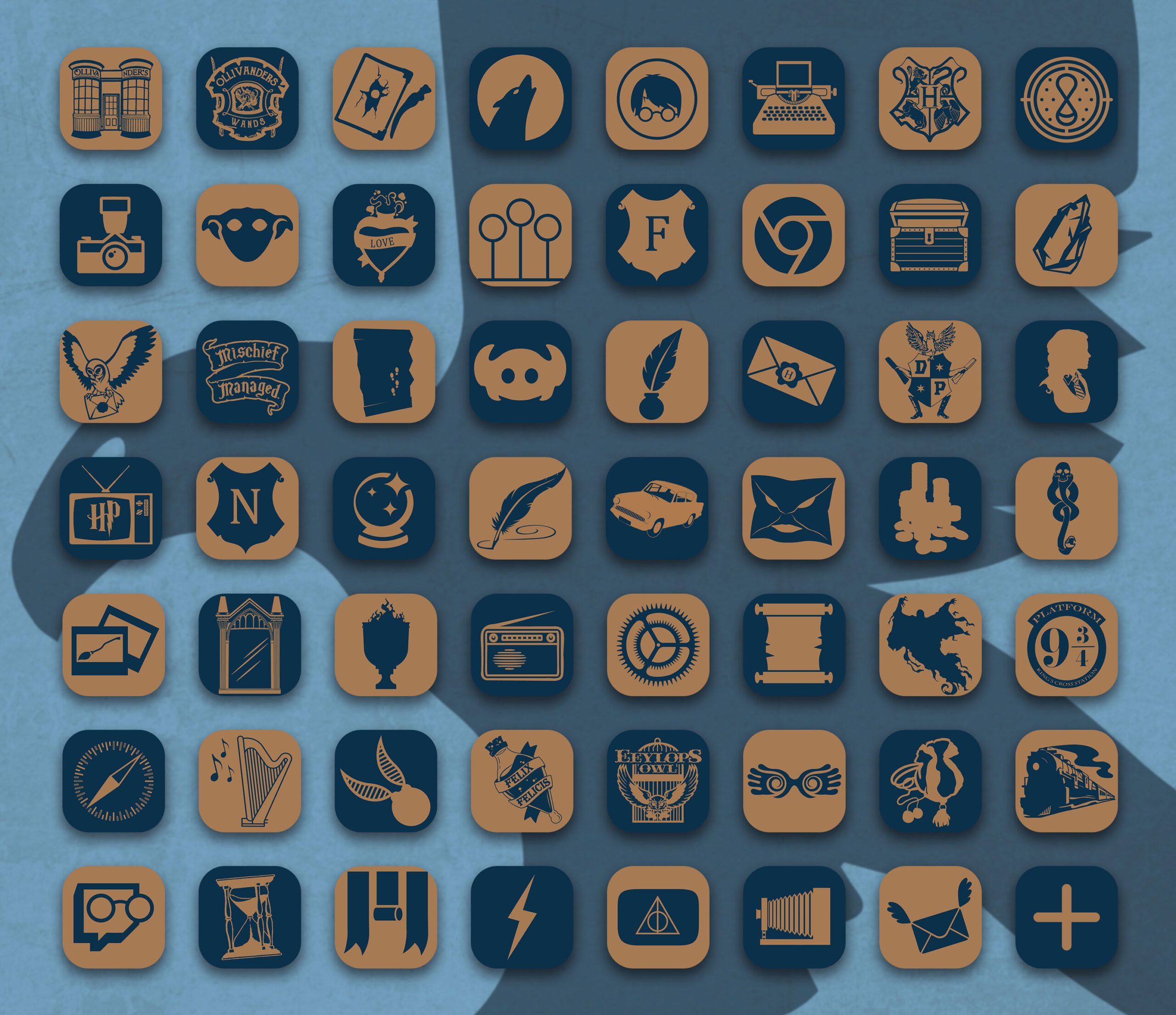 A grid of 50 icons for the game, each representing a different aspect of the game world. - Ravenclaw