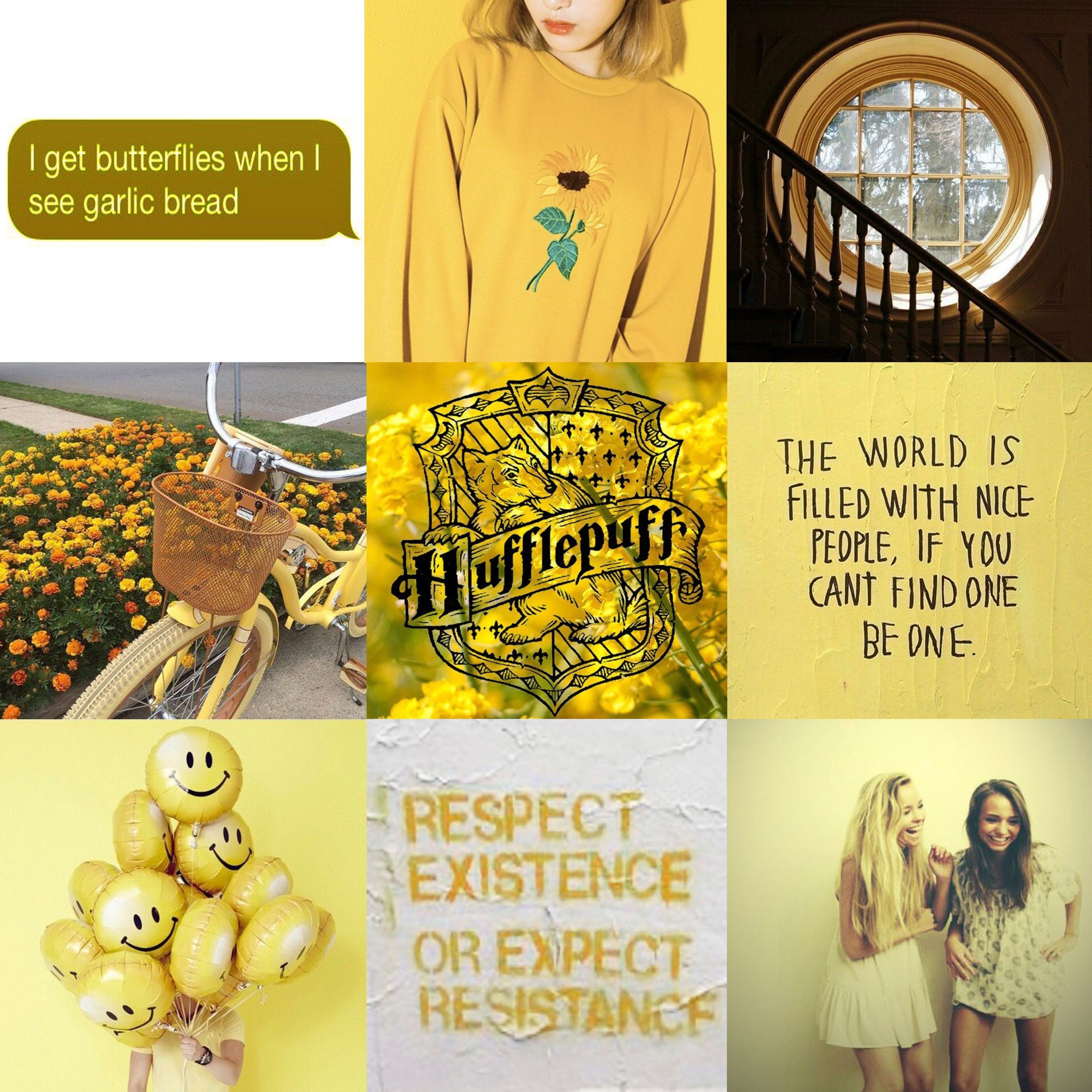 Collage of images representing the aesthetic of the Harry Potter series, specifically the Hufflepuff house. - Hufflepuff