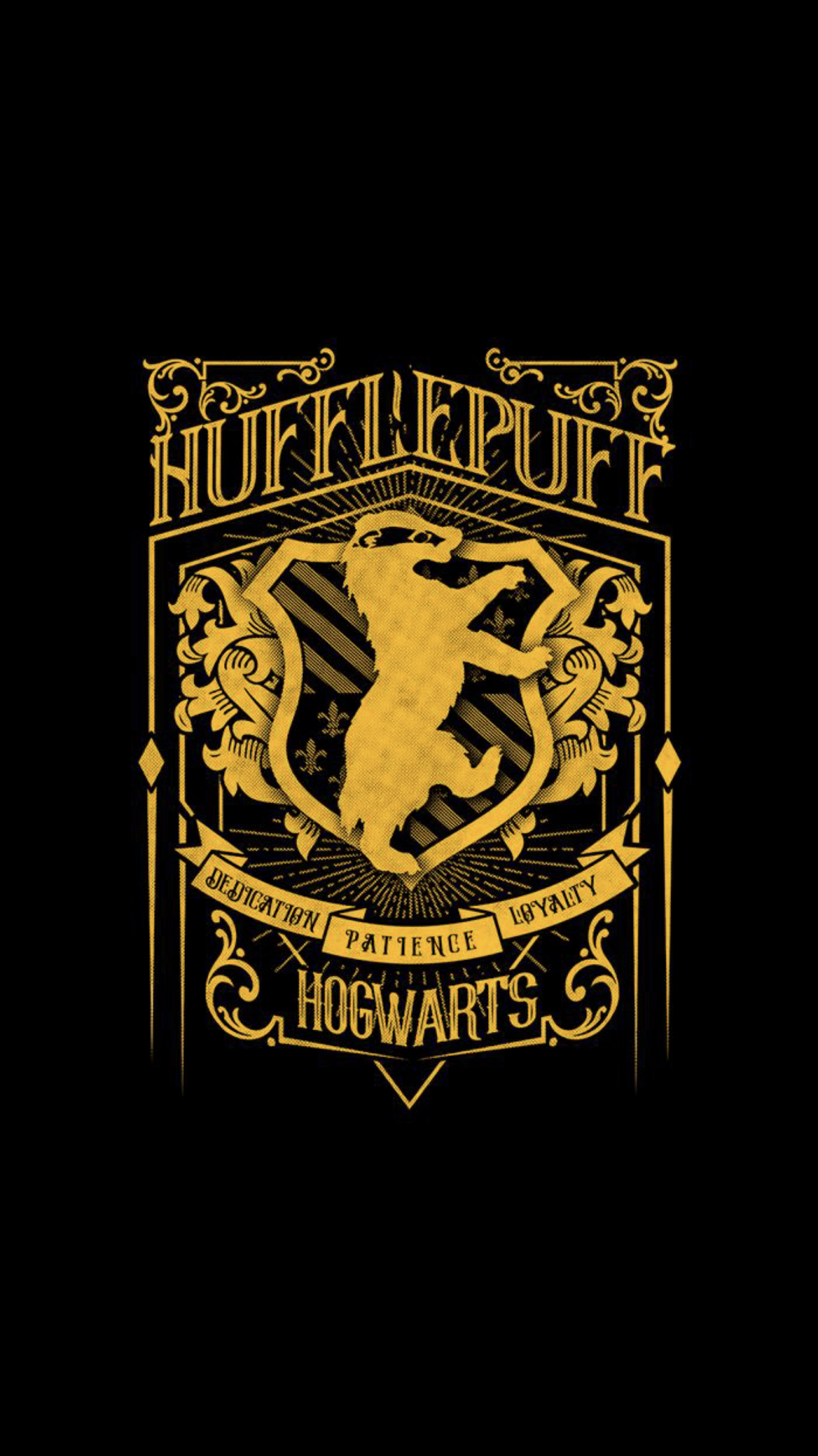 The hogwarts crest with a golden background - Hufflepuff