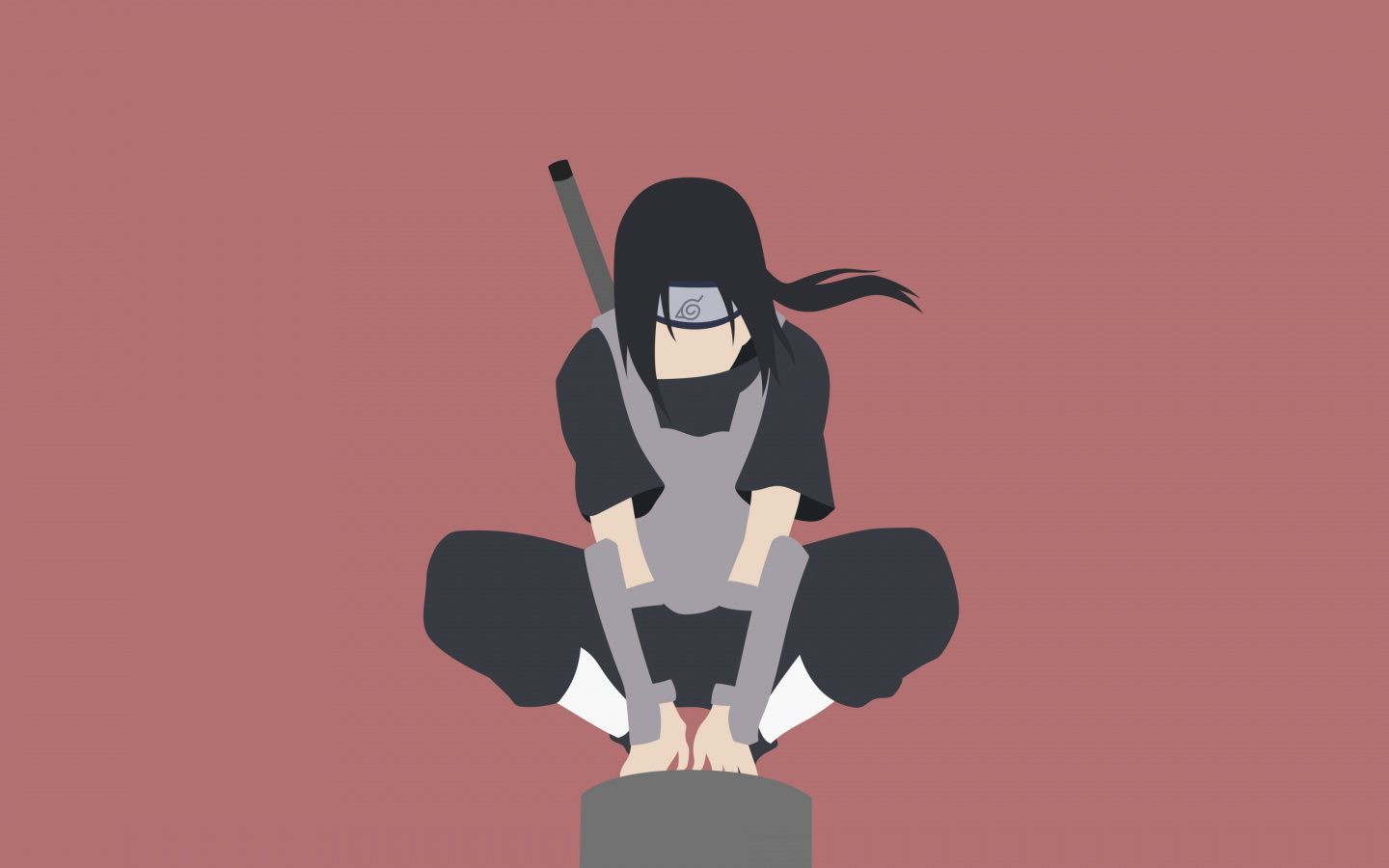 1920x1080 anime, Naruto, Itachi Uchiha, minimalistic, sitting, red background, no people, indoors, studio shot, close-up, front view, sitting on knees - Itachi Uchiha