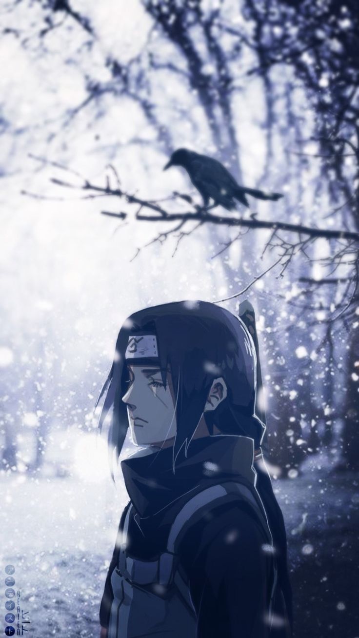 A person with black hair standing in the snow - Itachi Uchiha