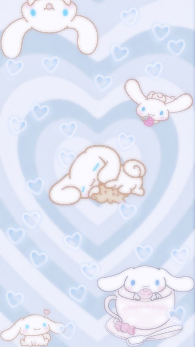 A blue background with white animals on it - Cinnamoroll