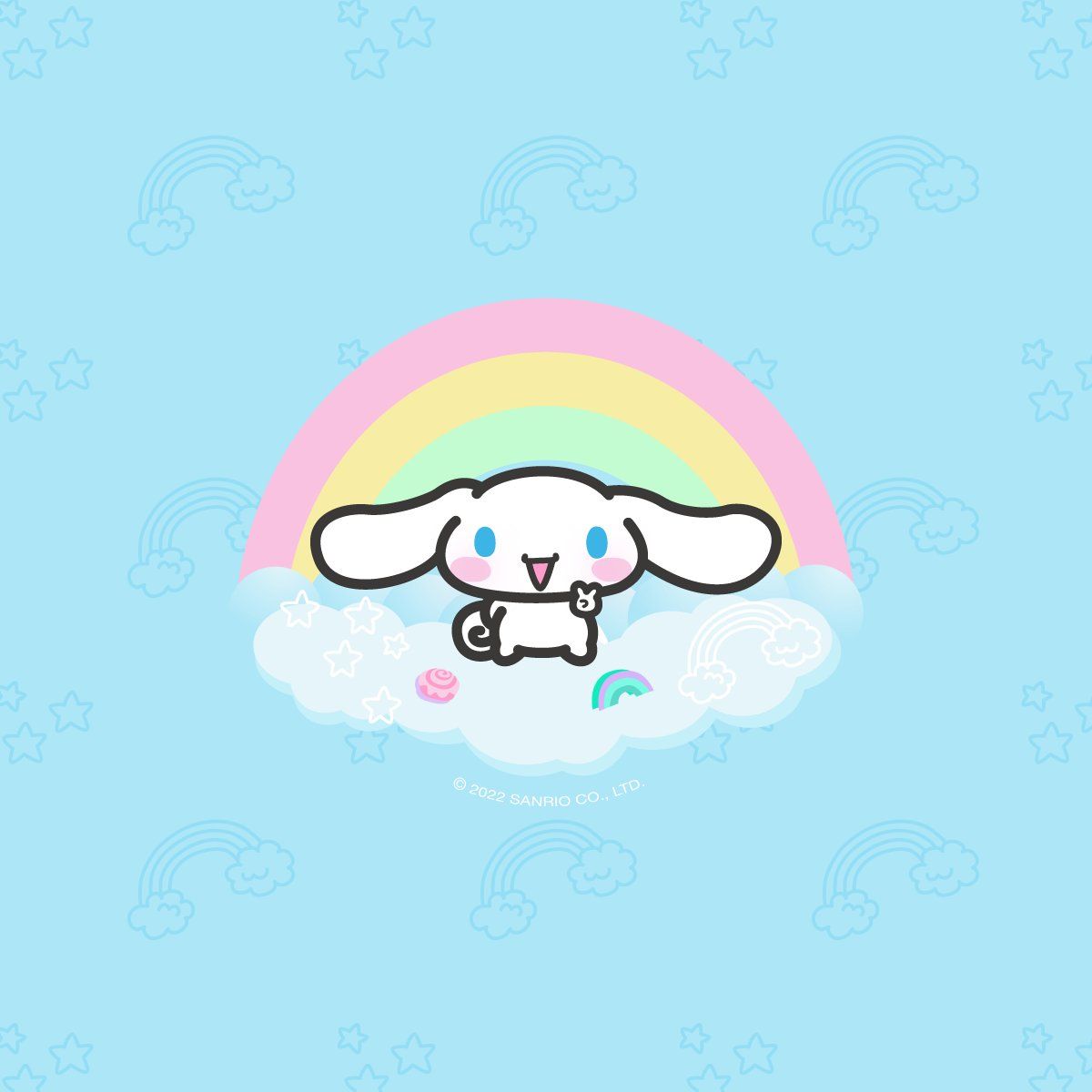 A cute white dog sitting on top of the rainbow - Cinnamoroll