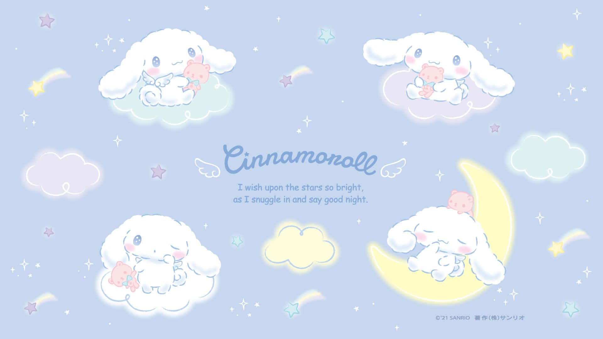 A cute cartoon of two bunnies on the moon - Cinnamoroll
