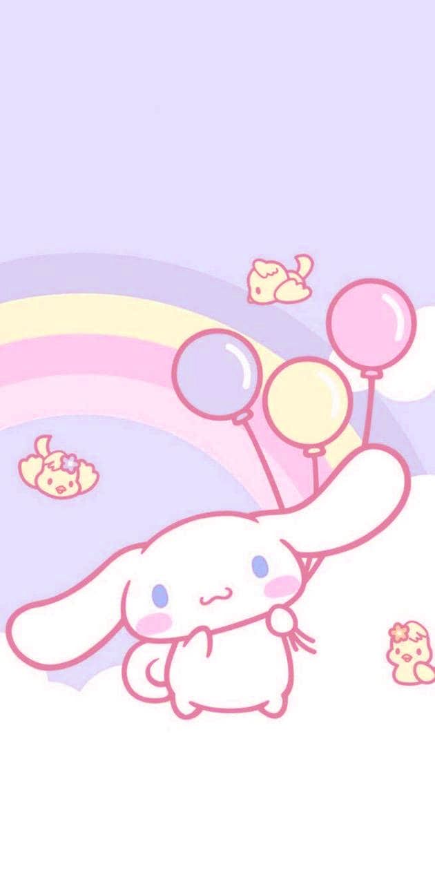 IPhone wallpaper of a pink bunny holding balloons - Cinnamoroll