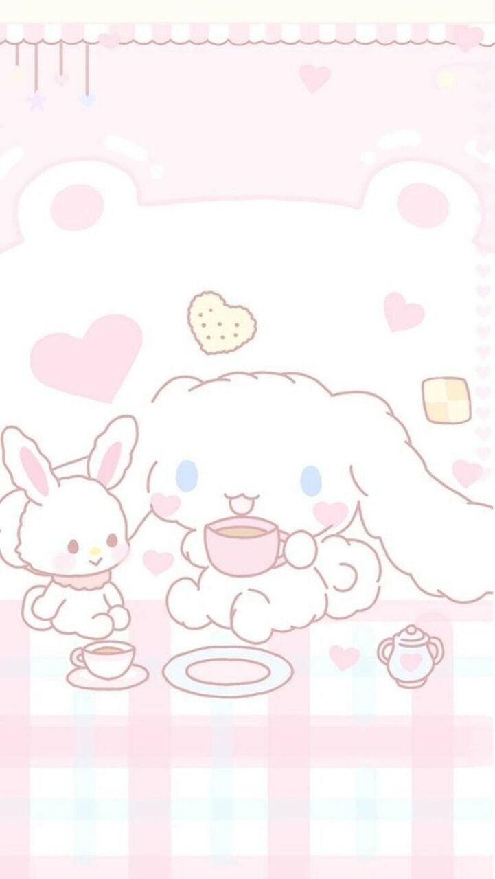 A cute pink and white kitty with hearts - Cinnamoroll