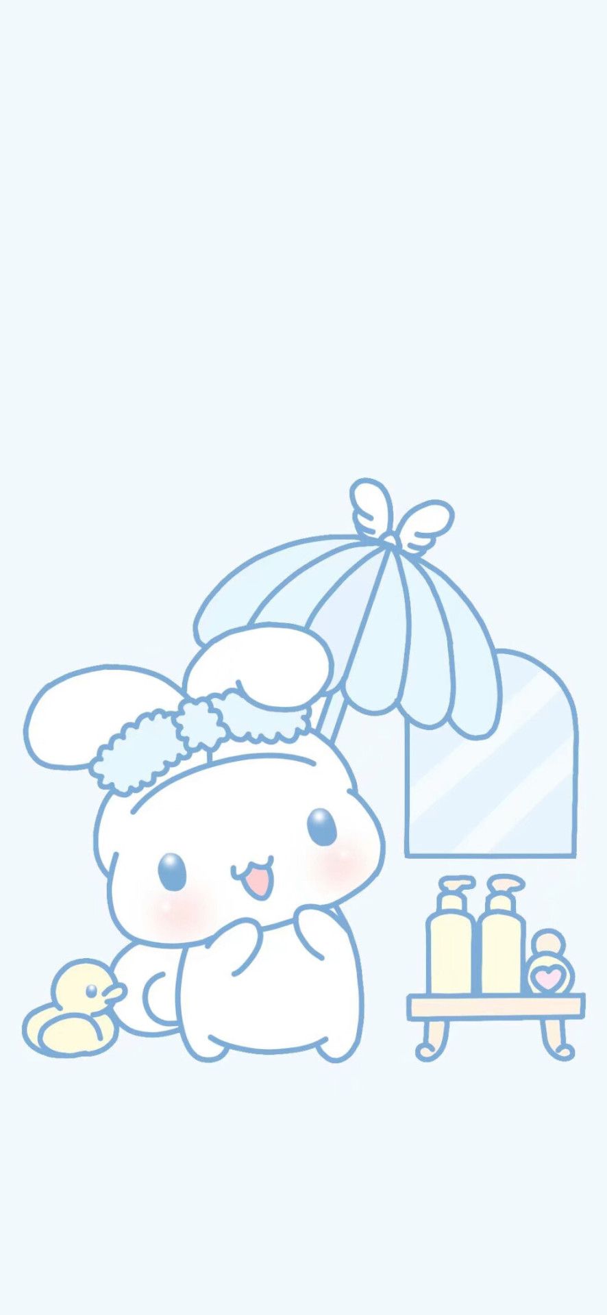A cute cartoon rabbit with an umbrella and some bottles - Cinnamoroll