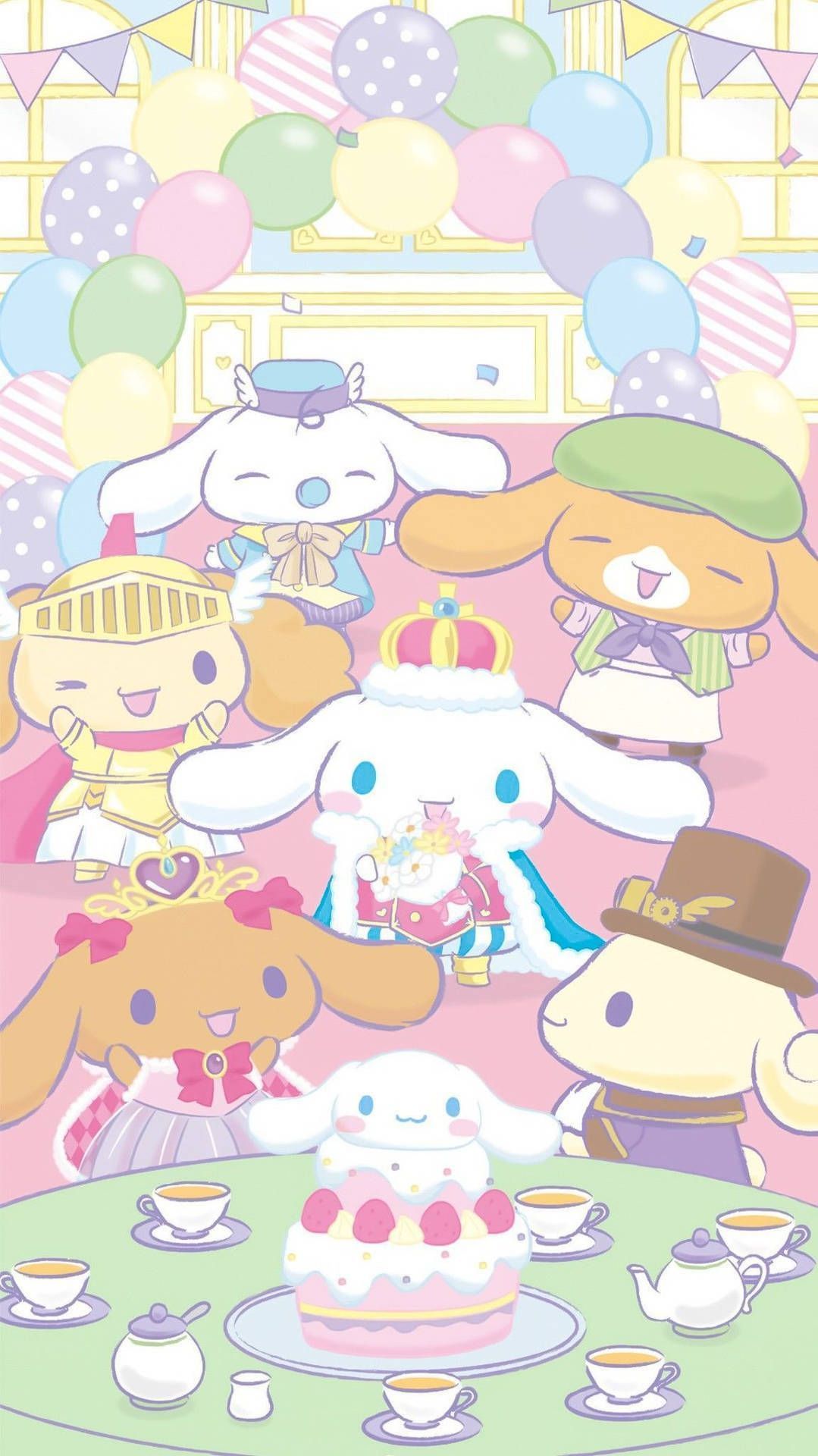 A group of cartoon characters are gathered around - Cinnamoroll