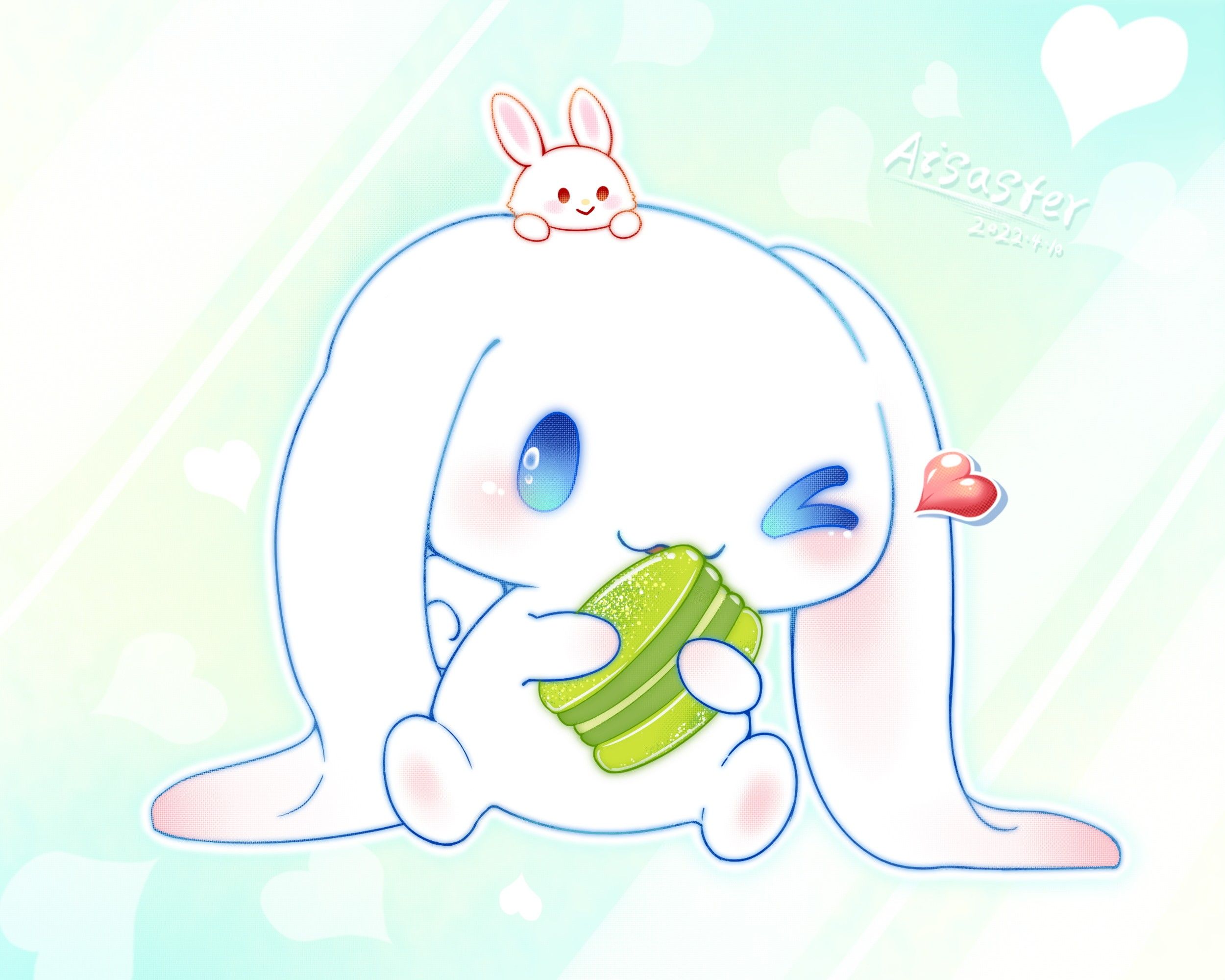 A cute little bunny holding an apple - Cinnamoroll