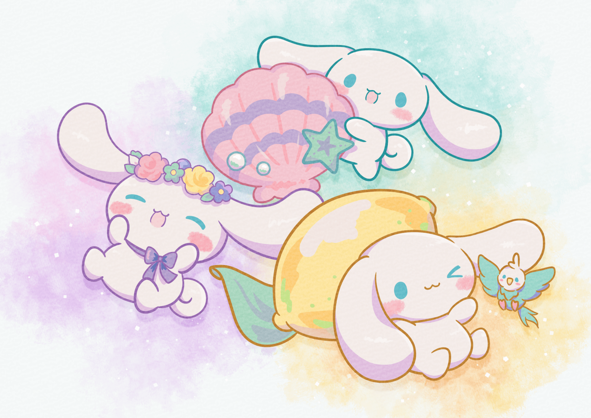 A group of cute little animals are sitting together - Cinnamoroll