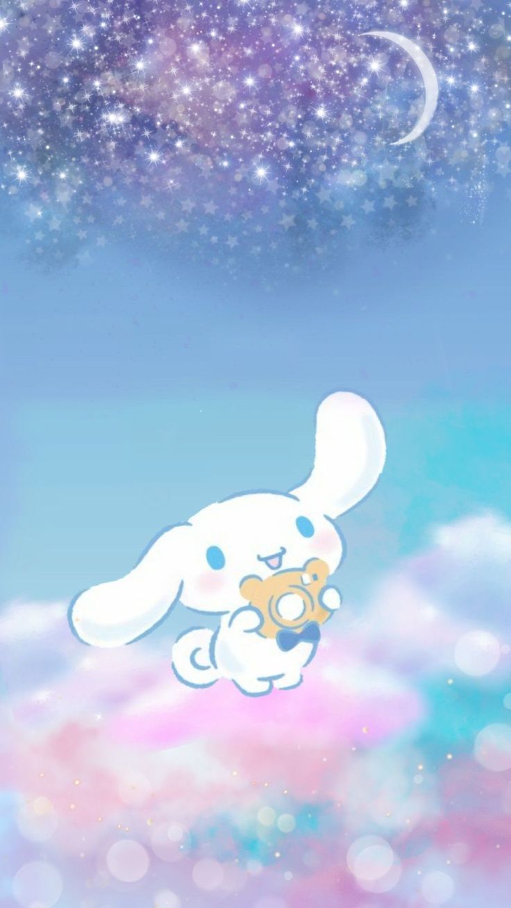 A cute white rabbit with blue eyes in the sky - Cinnamoroll