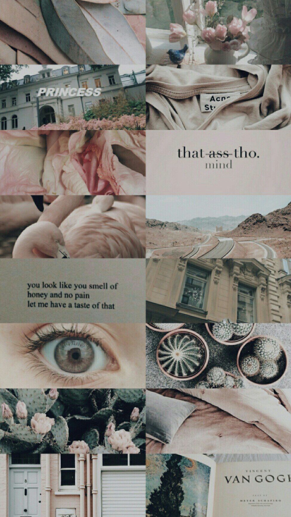 Aesthetic collage of pink and beige photos with a quote in the middle. - 