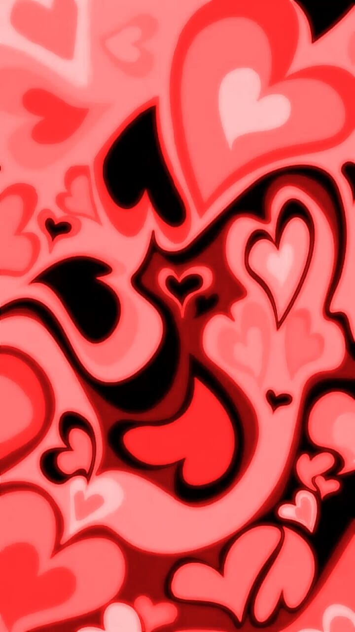 A red and black heart pattern with many hearts - Heart