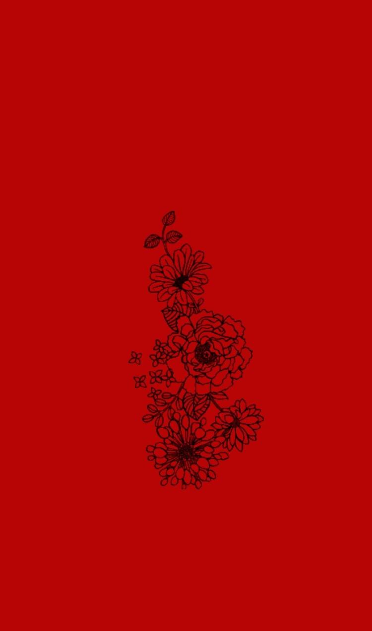 Red wallpaper with black flowers - Red