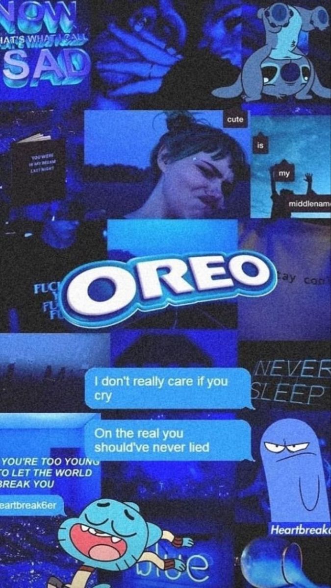 A blue themed Oreo wallpaper with a variety of different images - Oreo