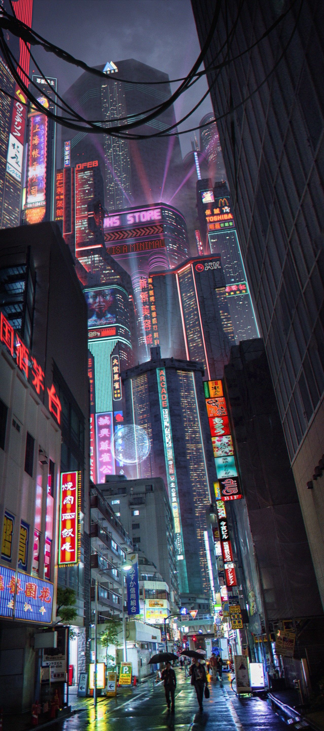 A cyberpunk city at night with neon lights and skyscrapers. - Tokyo