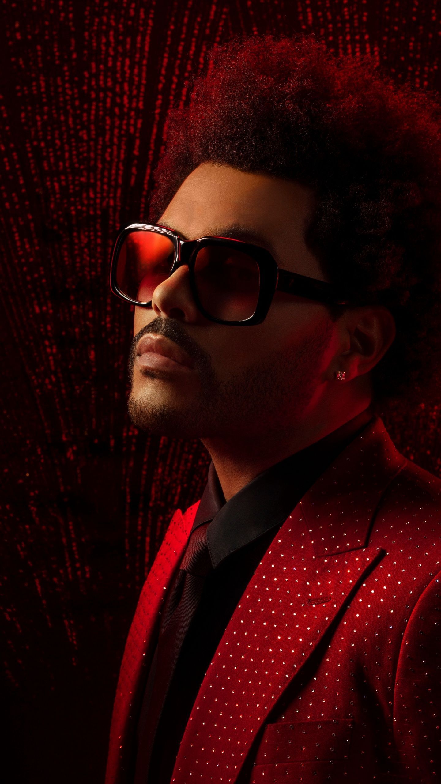 The Weeknd, red background, red suit, sunglasses - The Weeknd