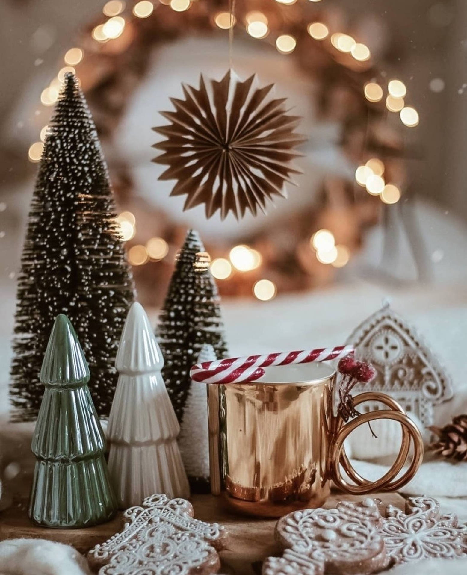 Download Cozy Christmas Aesthetic Golden Cup Wallpaper