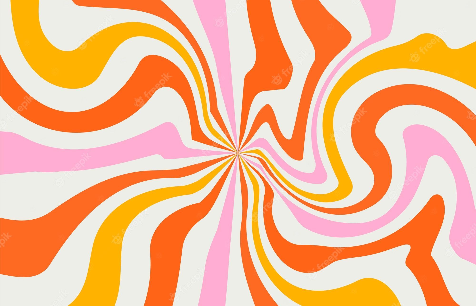 An abstract background with a swirling psychedelic pattern in bright orange, pink and white. - 60s