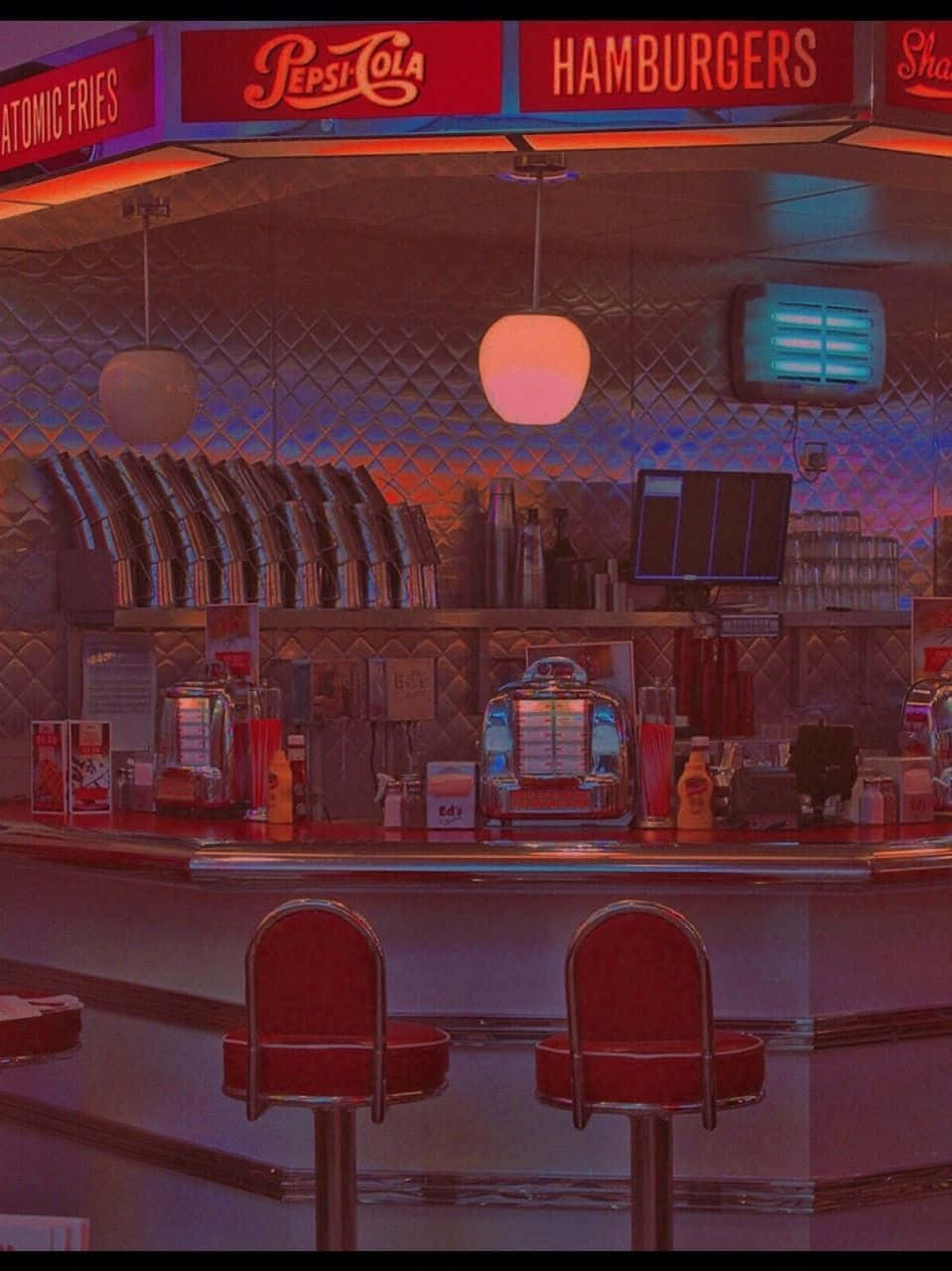 Download Red Retro 80s Aesthetic Diner Wallpaper