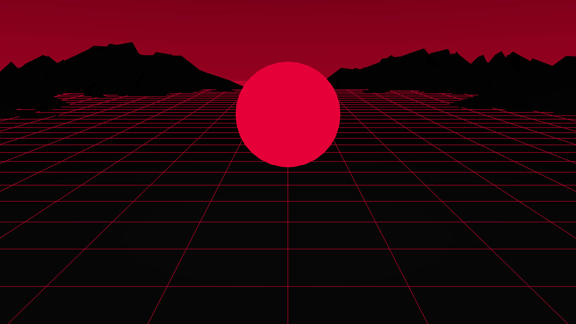 A black and red poster with mountains in the background - 80s