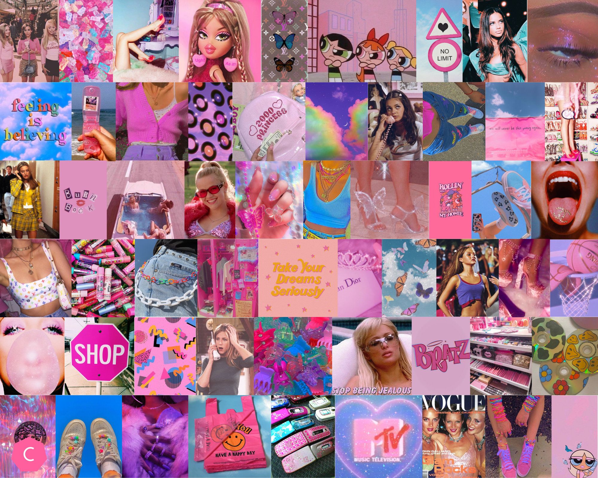 A collage of pictures with pink and purple - 2000s