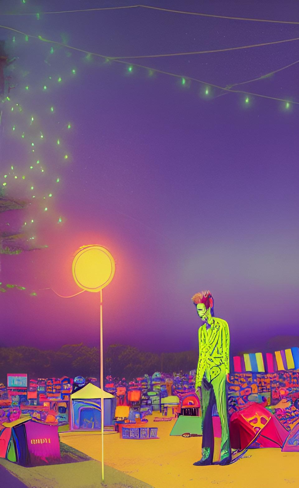 Artificial Intelligence Art : “David Bowie at Bonnaroo campsite”