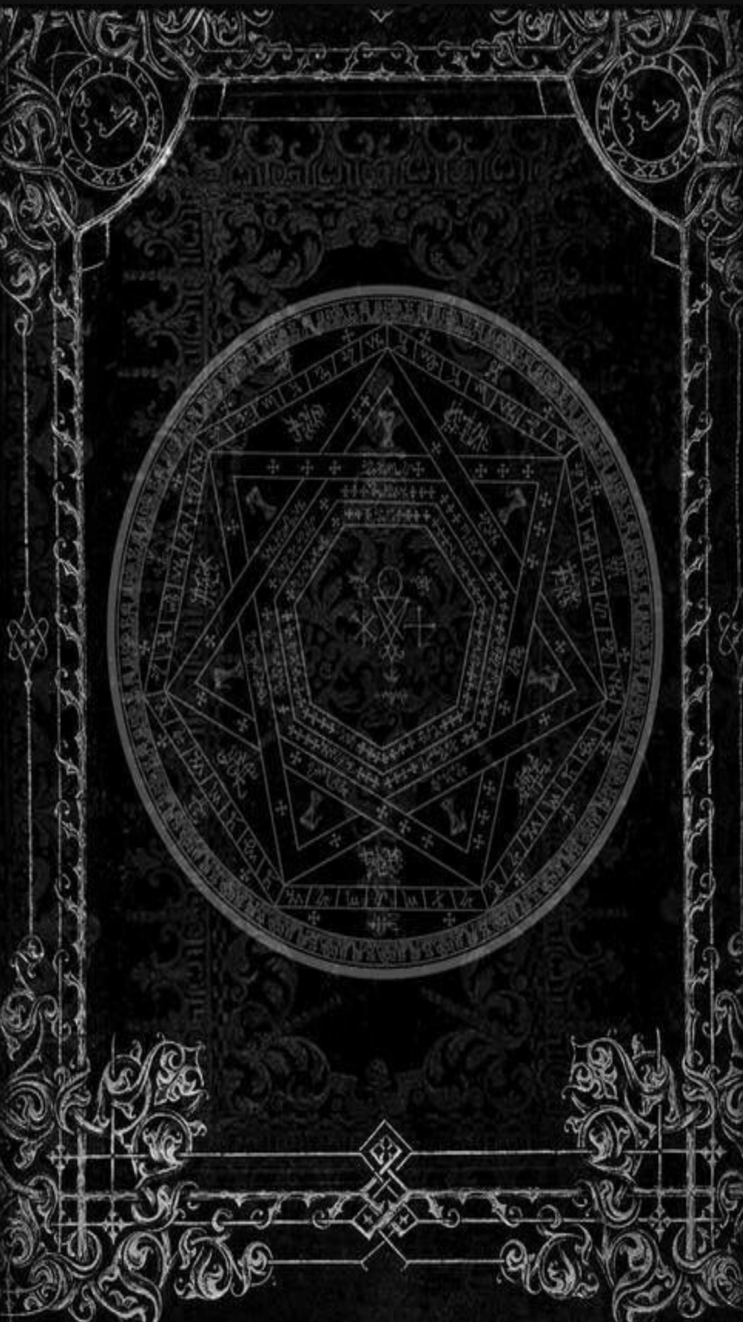 A black and white illustration of a pentagram - Witch