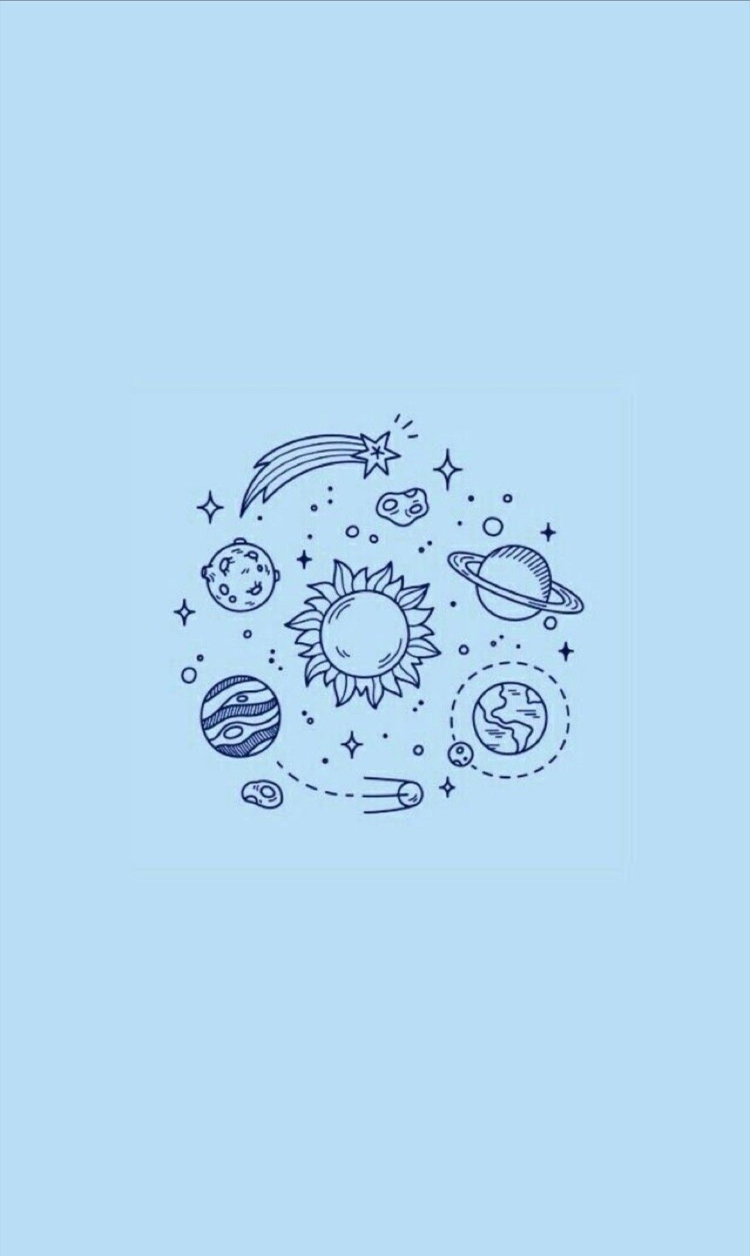 Aesthetic wallpaper background blue with the solar system - Pastel