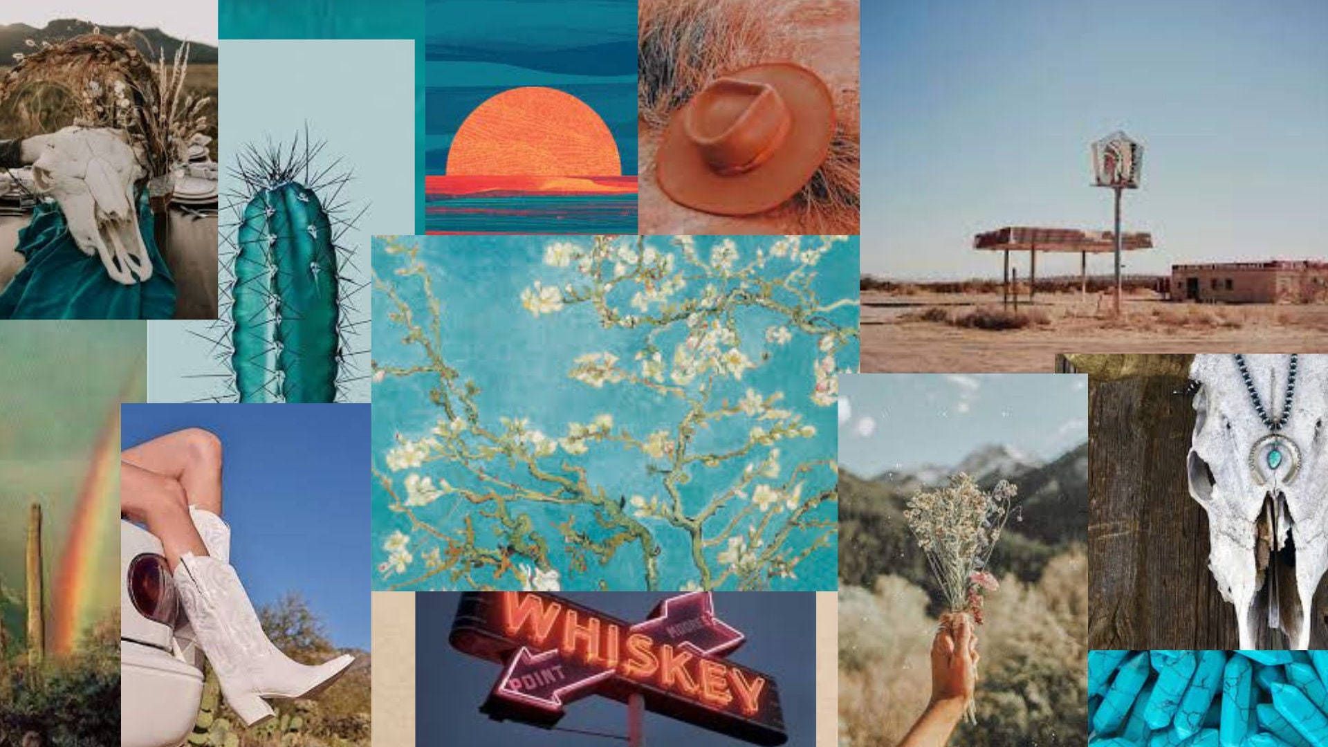 A collage of images with different colors and textures - Cowgirl, western