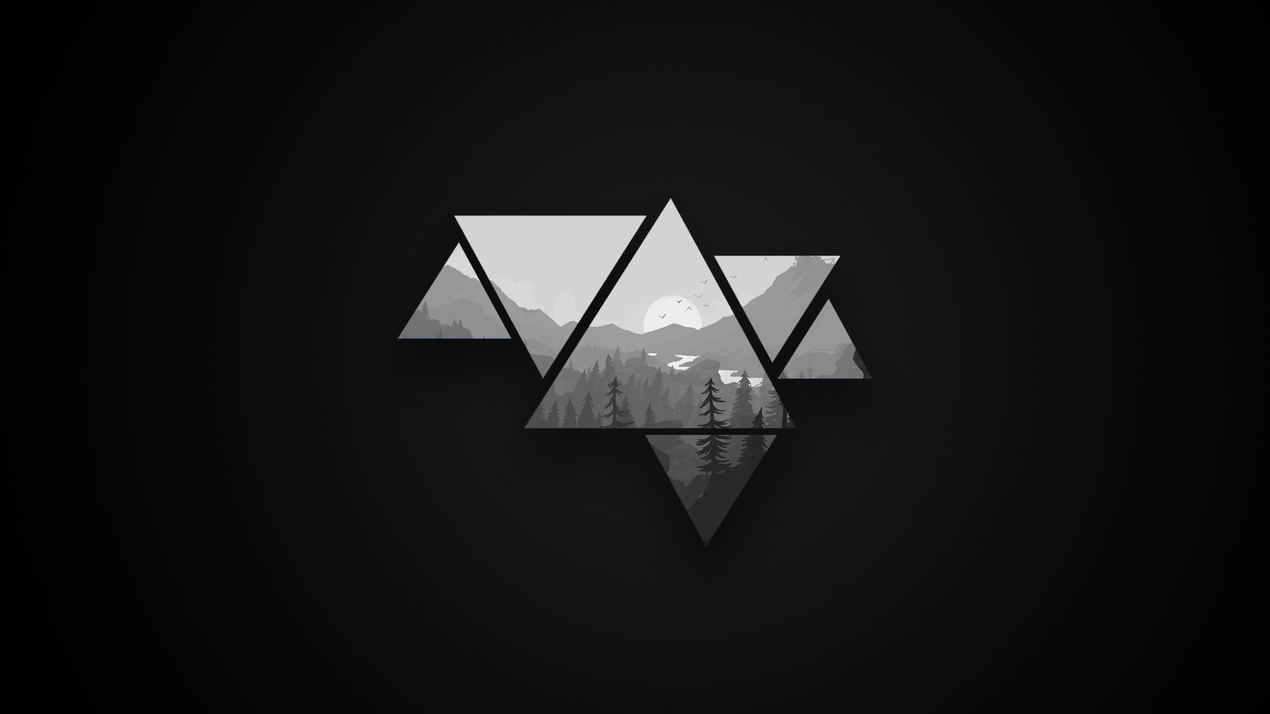 Black and white geometric wallpaper with triangles and a forest landscape - Minimalist