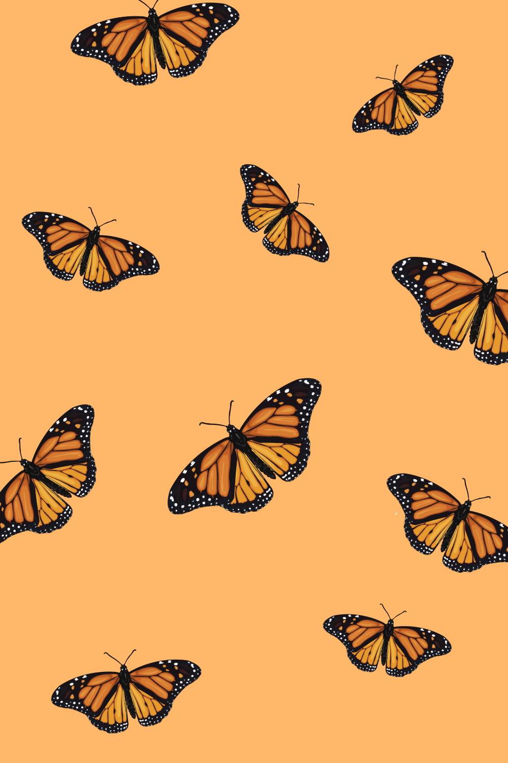 Wallpaper of a orange background with black and orange butterflies - Butterfly