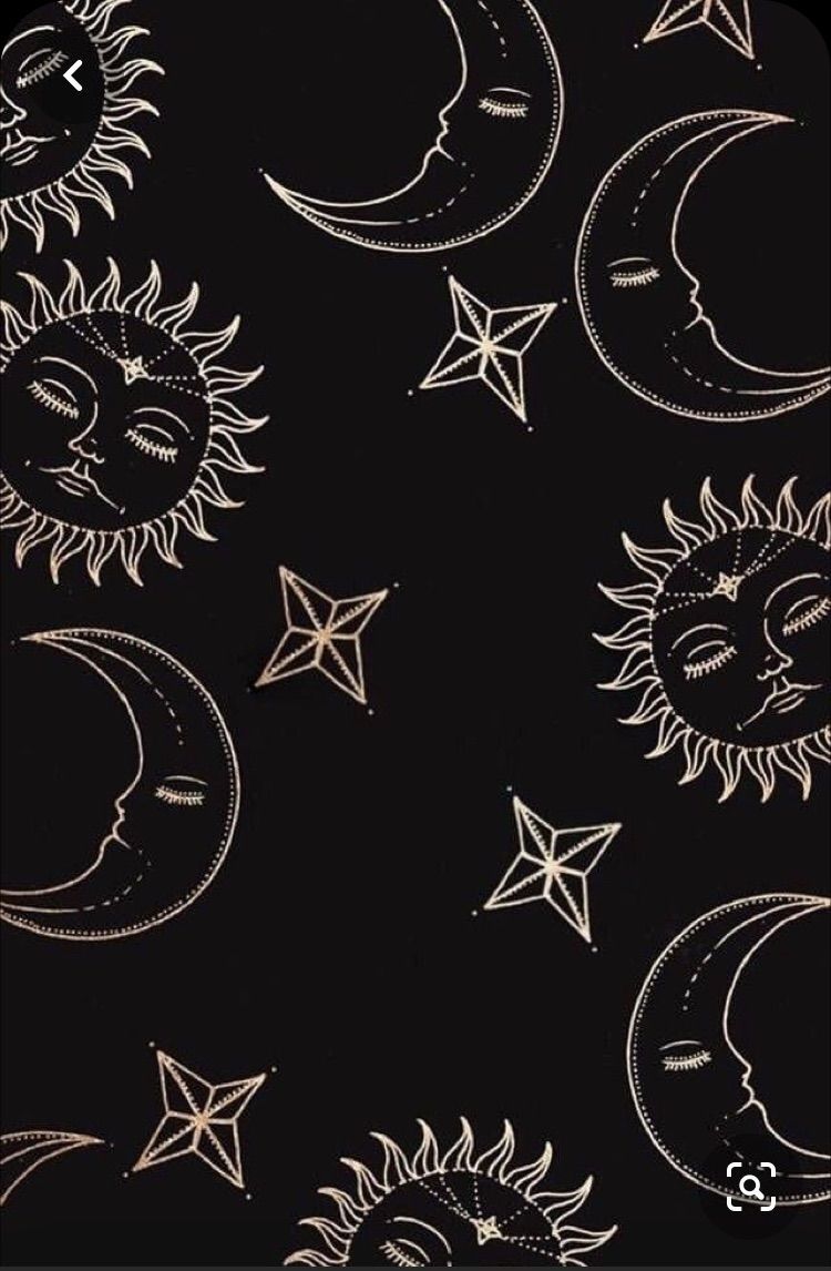 Black background with white suns and moons and stars - Moon