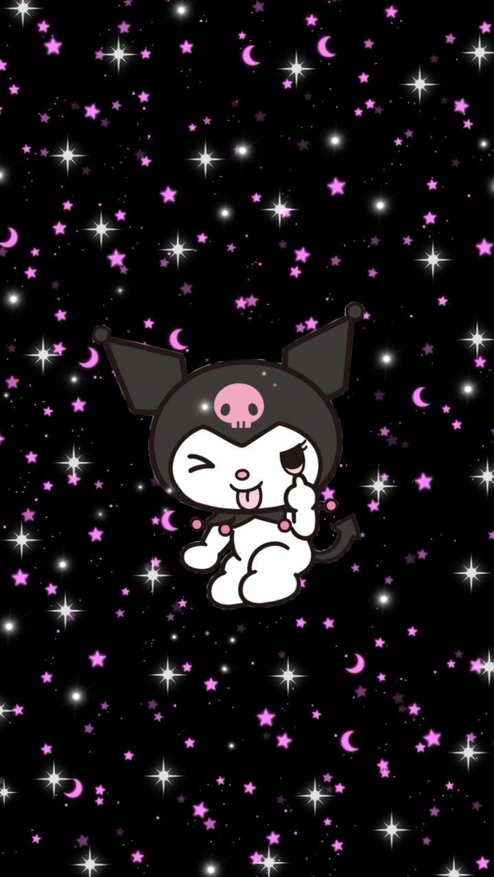 A cute little pig with stars in the background - Kuromi
