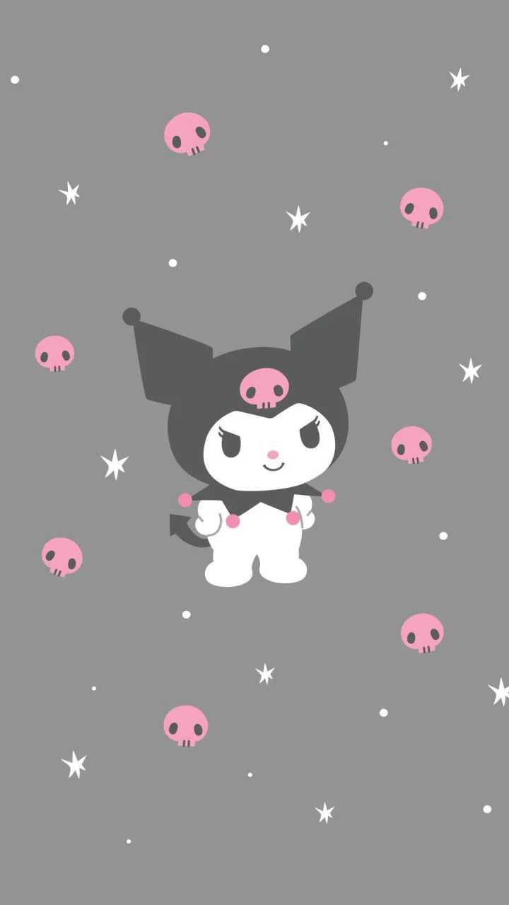 Kuromi with a cute outfit and pink skulls - Kuromi