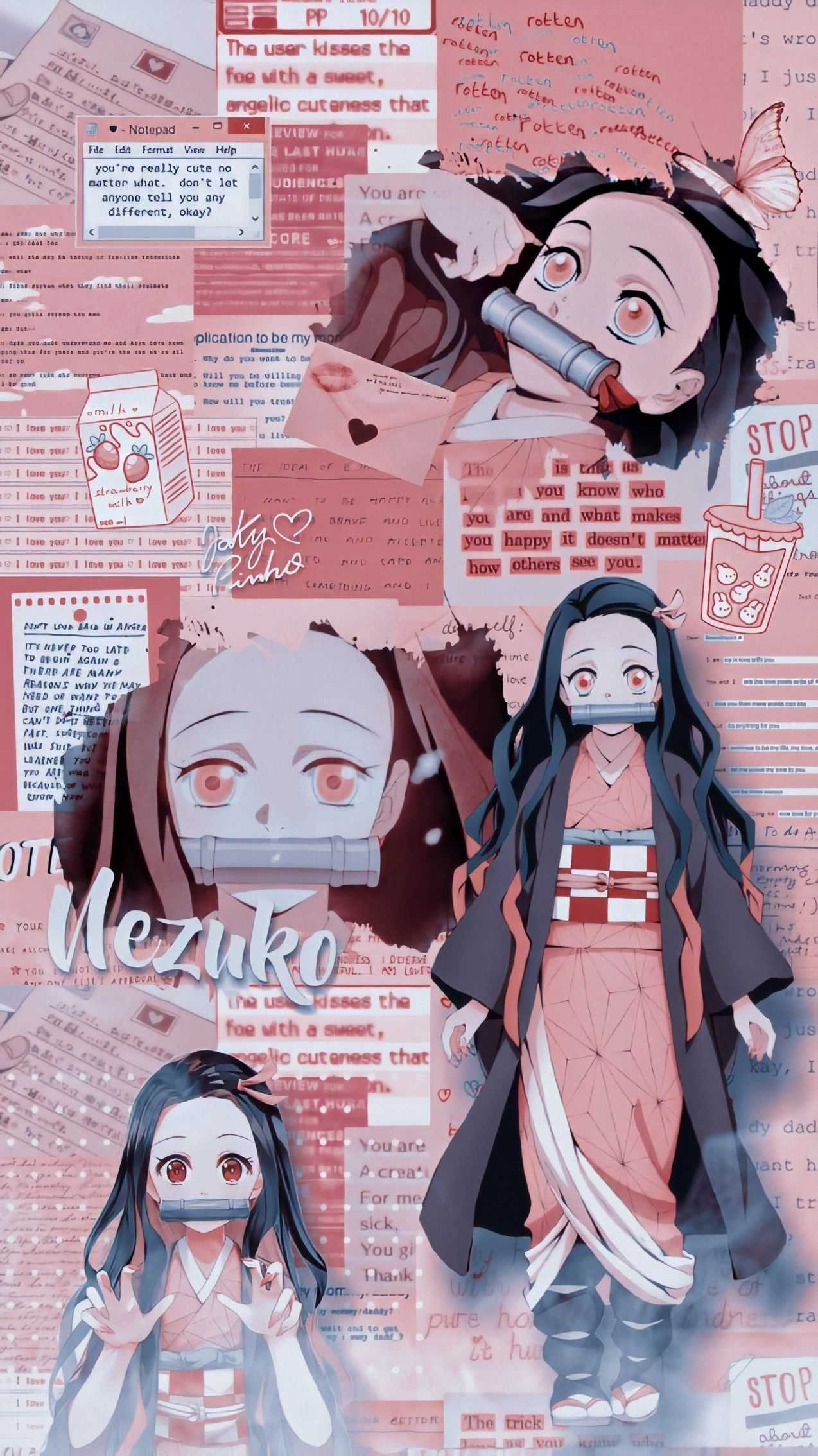 A collage of anime characters with different facial expressions - Nezuko