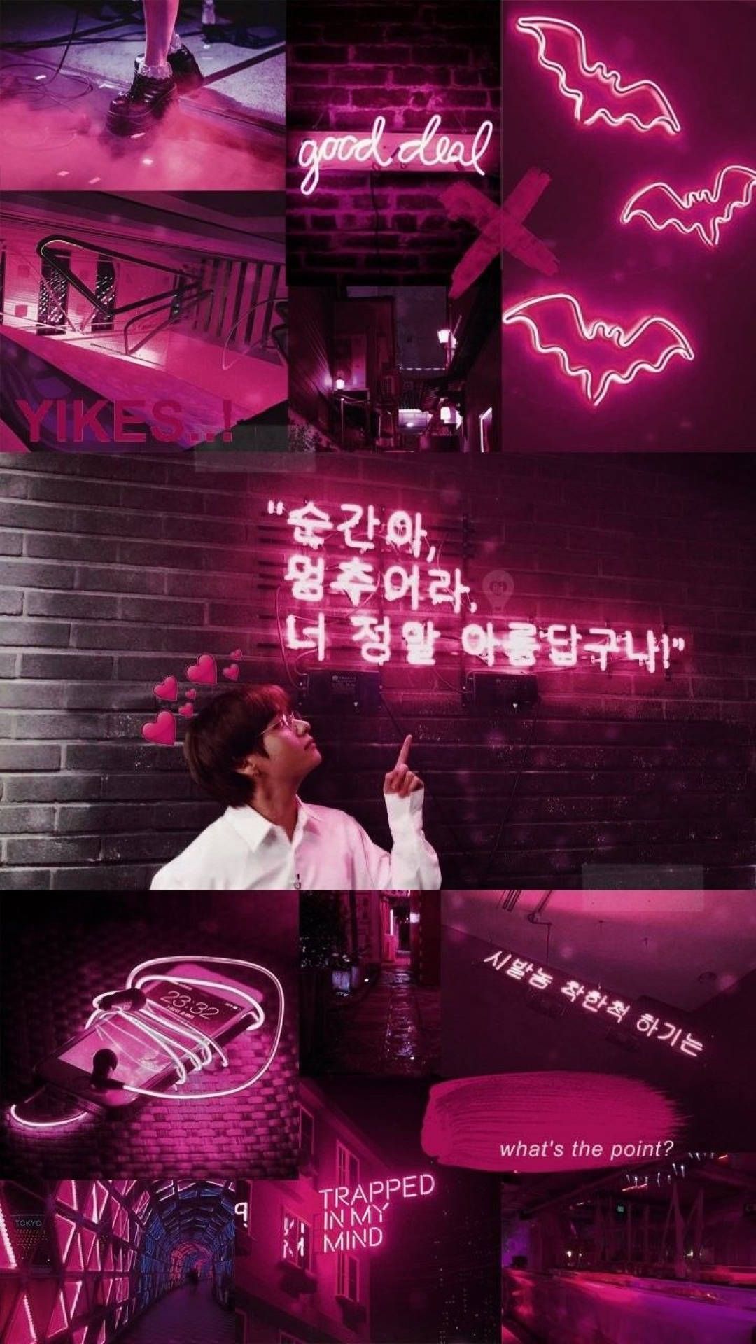 Download Bts Taehyung Neon Pink Aesthetic Wallpaper