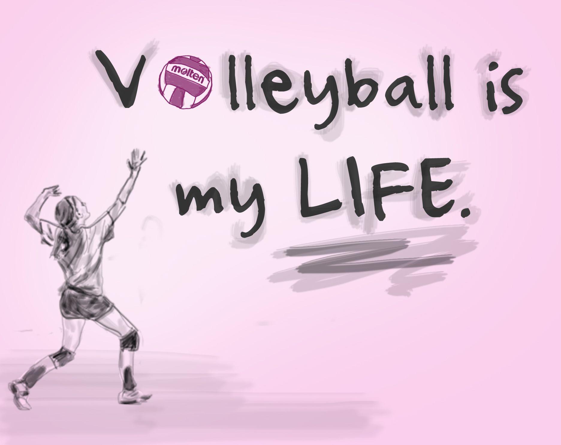 A girl playing volleyball with the words 