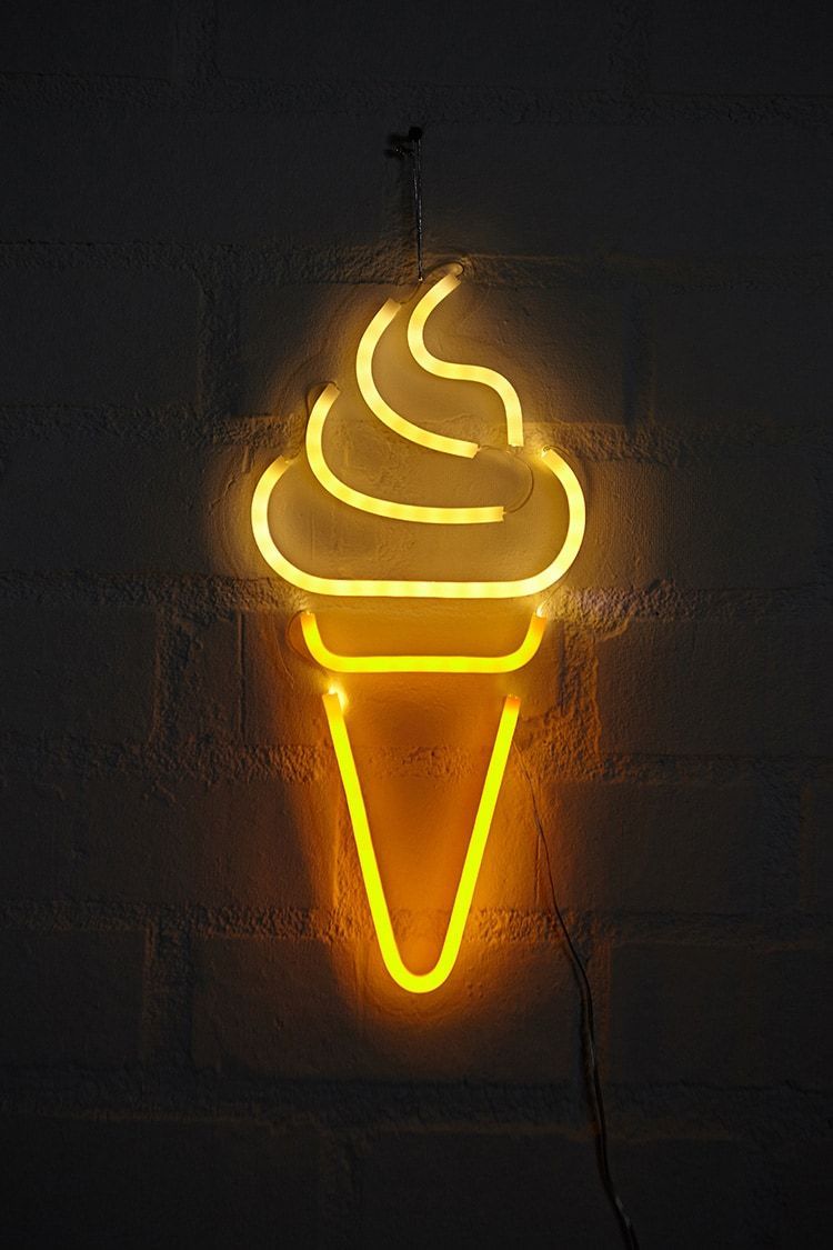A neon sign of an ice cream cone - Neon orange