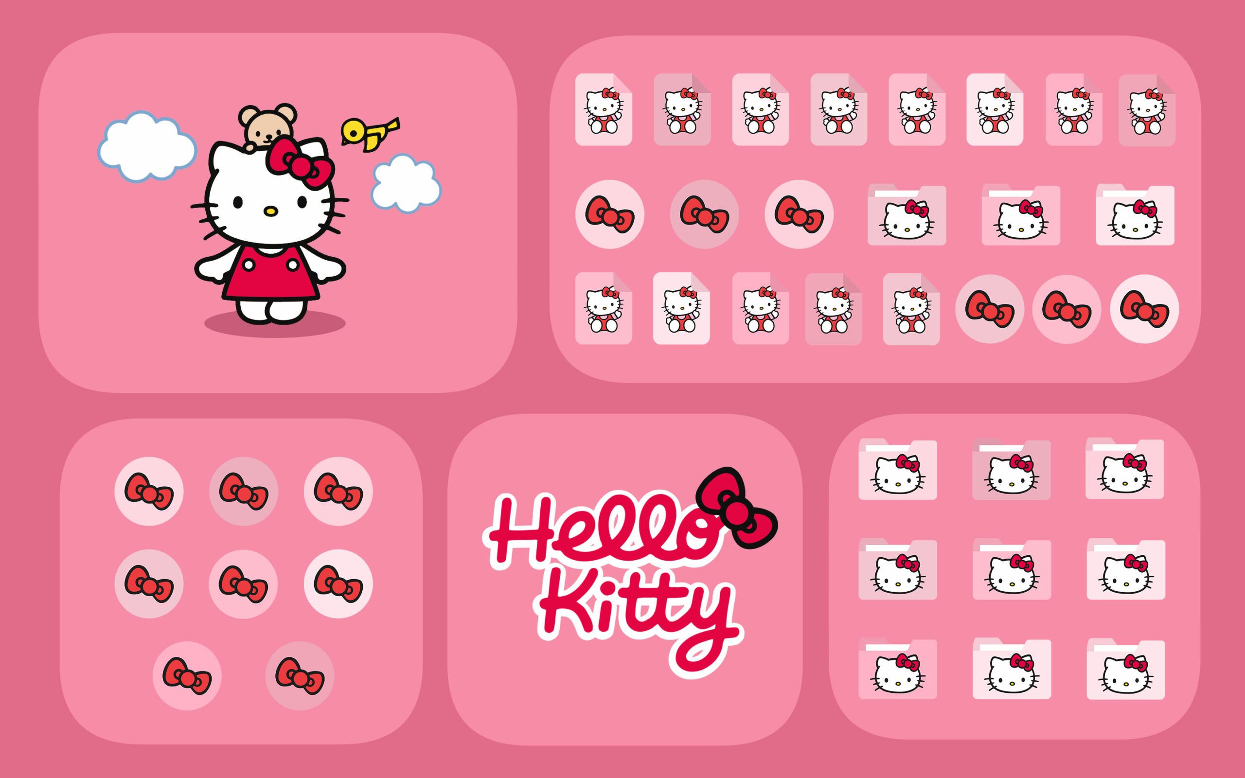 A Hello Kitty wallpaper with many Hello Kitty images on it - Sanrio
