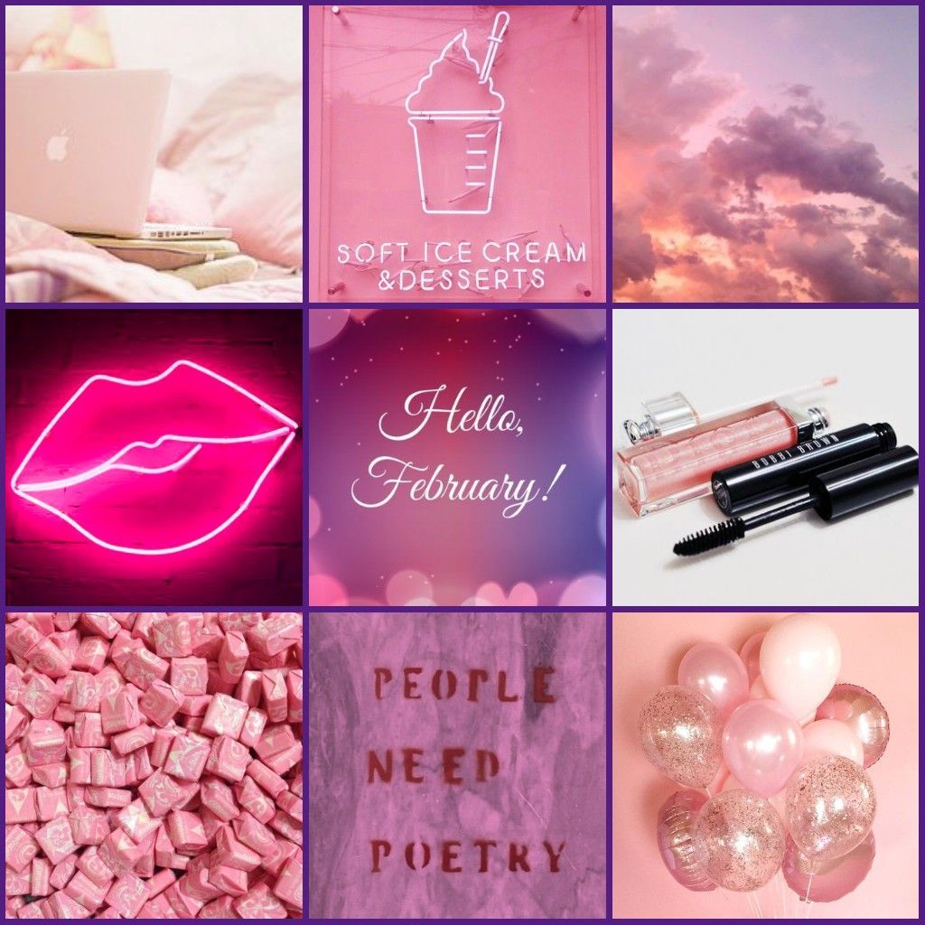 A collage of pink and purple items - February