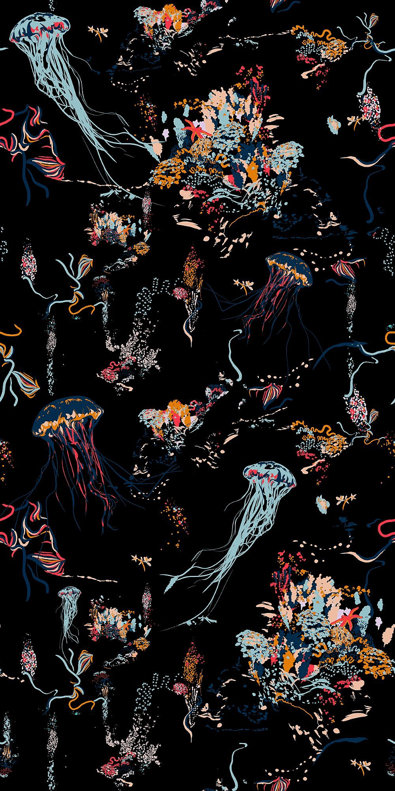 A pattern of jellyfish and other sea creatures - Art
