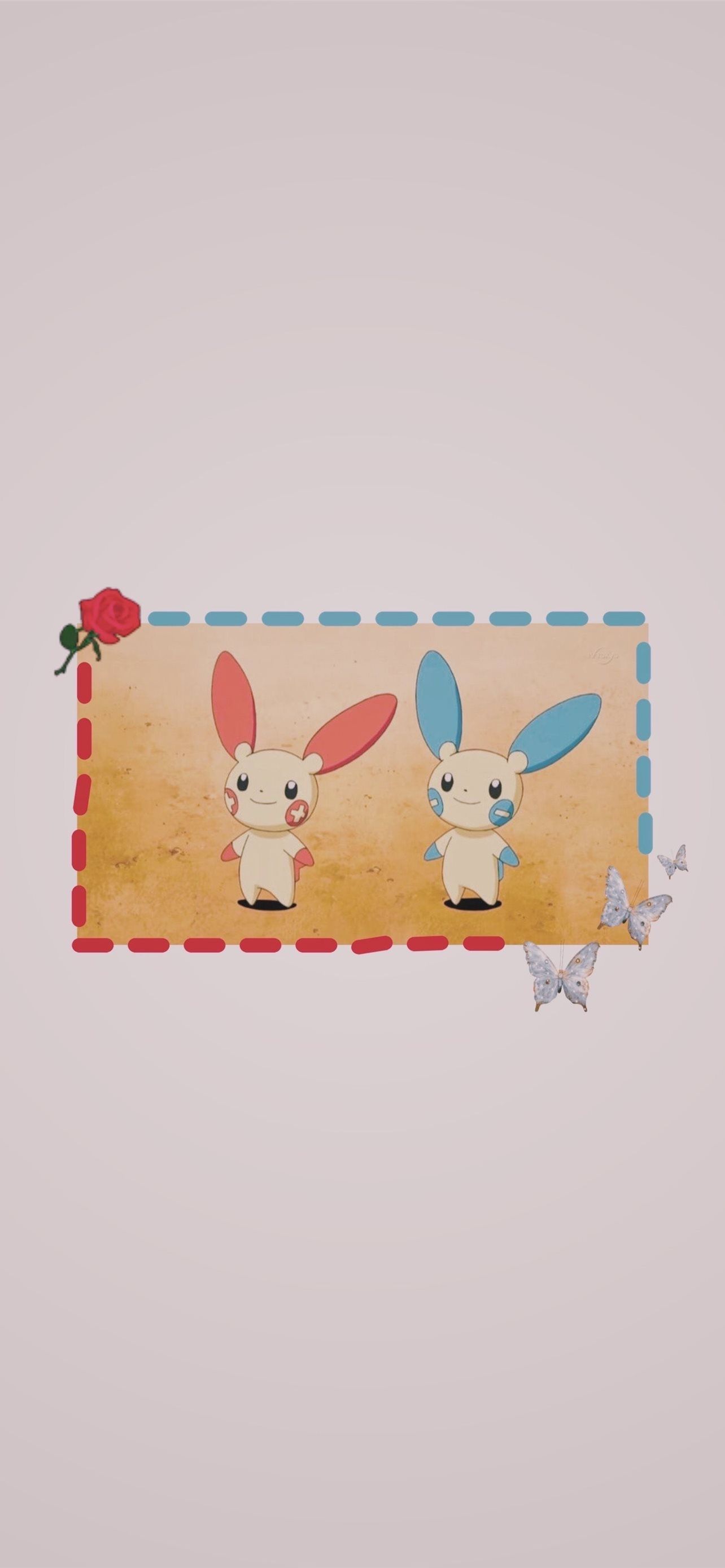 IPhone wallpaper of two bunnies with a red rose and two butterflies - Pokemon