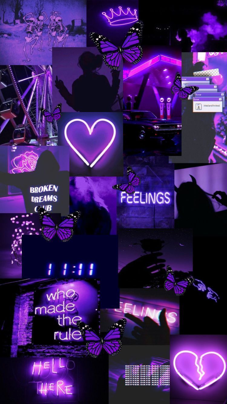 Aesthetic purple background for phone. - Purple, violet, neon purple, dark purple, collage