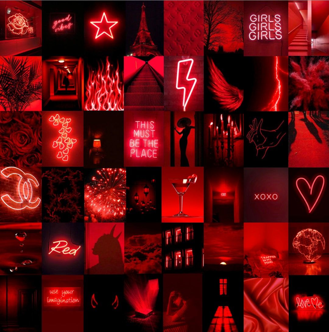 Neon Red Aesthetic Photo Wall Collage Kit